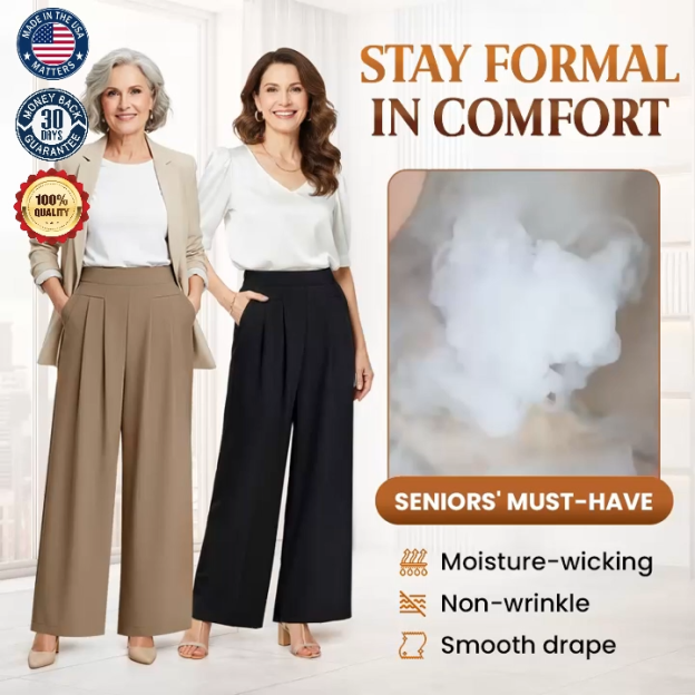 FlowyCharm - Drapey Soft Elegant High-Waisted Wide-Leg Pants