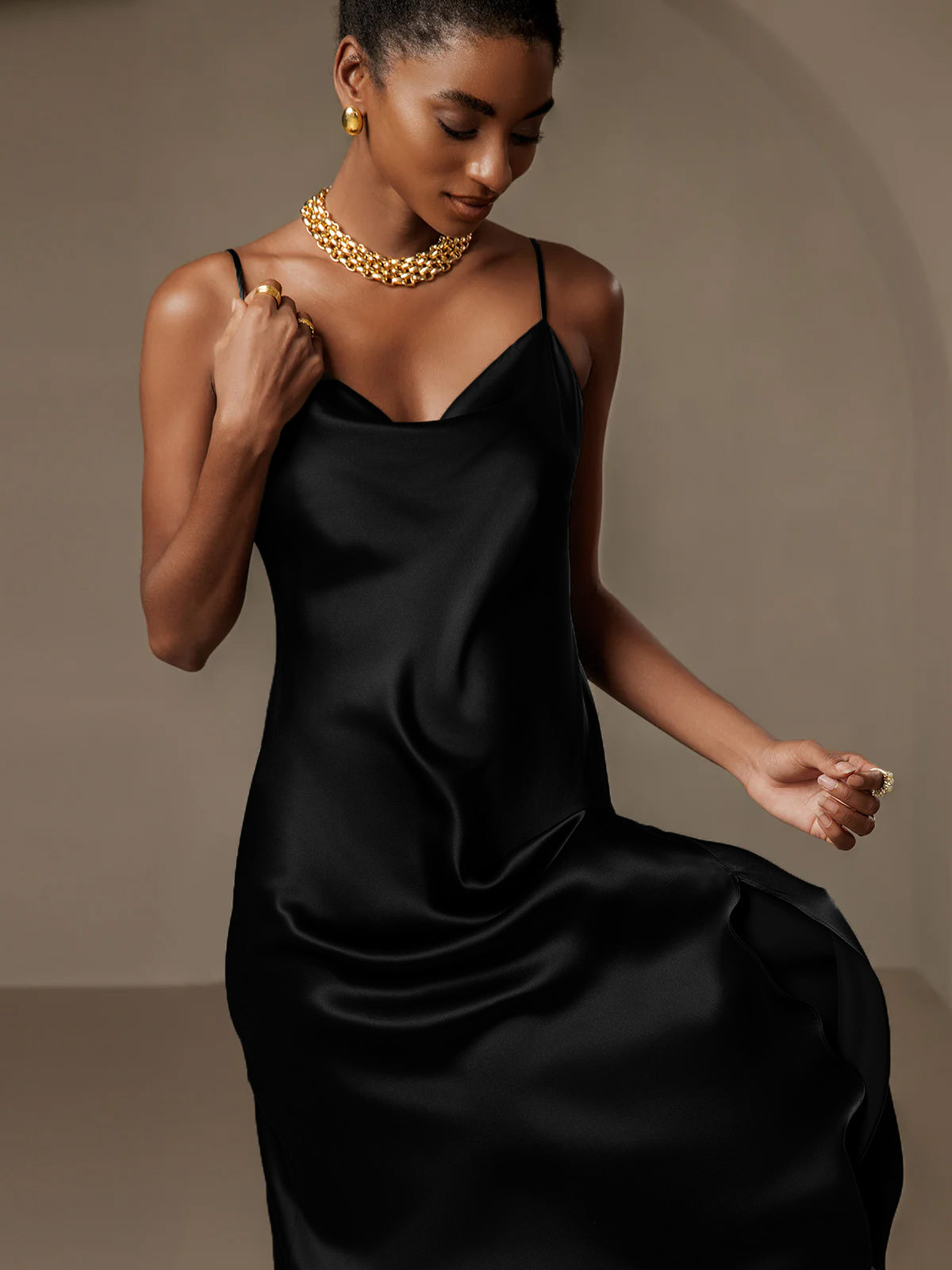Pure Silk Spaghetti Strap Slit Long Dress
