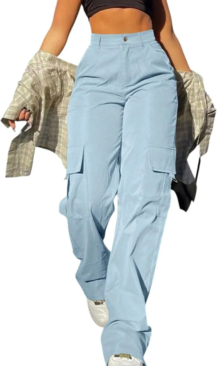 Cargo Pants for Women High Waisted Casual Pants Work Pants Baggy Stretchy Wide Leg Y2K Streetwear with Pockets