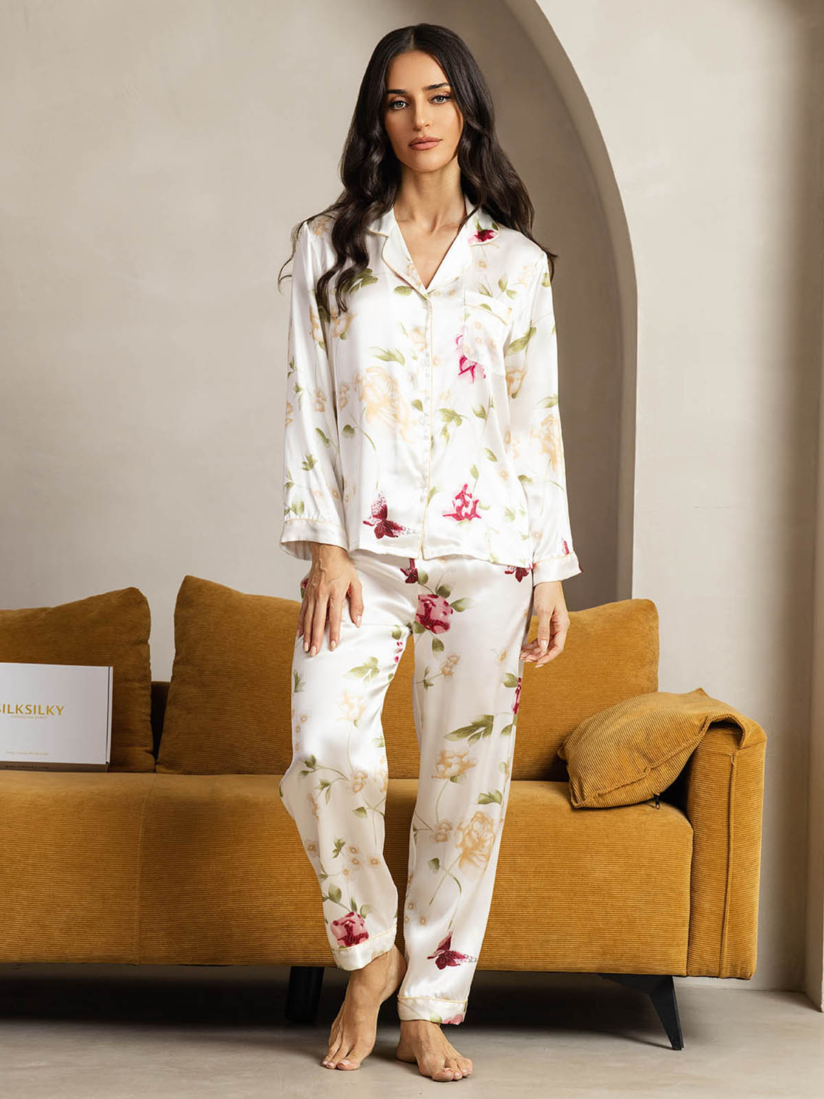 Women's Natural Silk Long Sleeve Pajama Set
