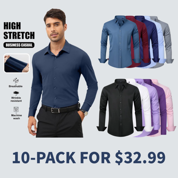 Men's stretch wrinkle-free stain-resistant business casual shirt