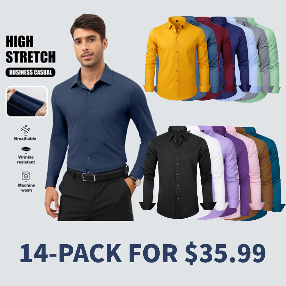 Men's stretch wrinkle-free stain-resistant business casual shirt