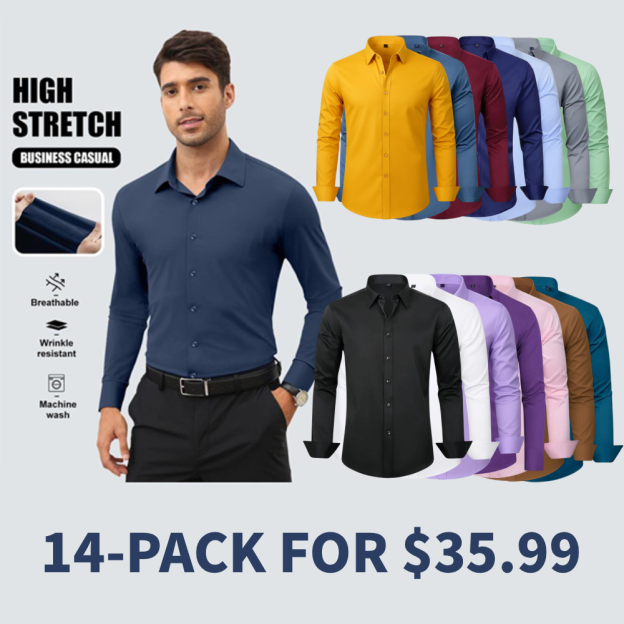 Men's stretch wrinkle-free stain-resistant business casual shirt