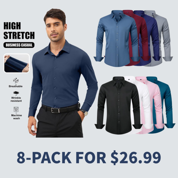 Men's stretch wrinkle-free stain-resistant business casual shirt