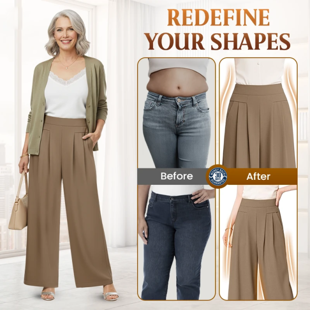 FlowyCharm - Drapey Soft Elegant High-Waisted Wide-Leg Pants