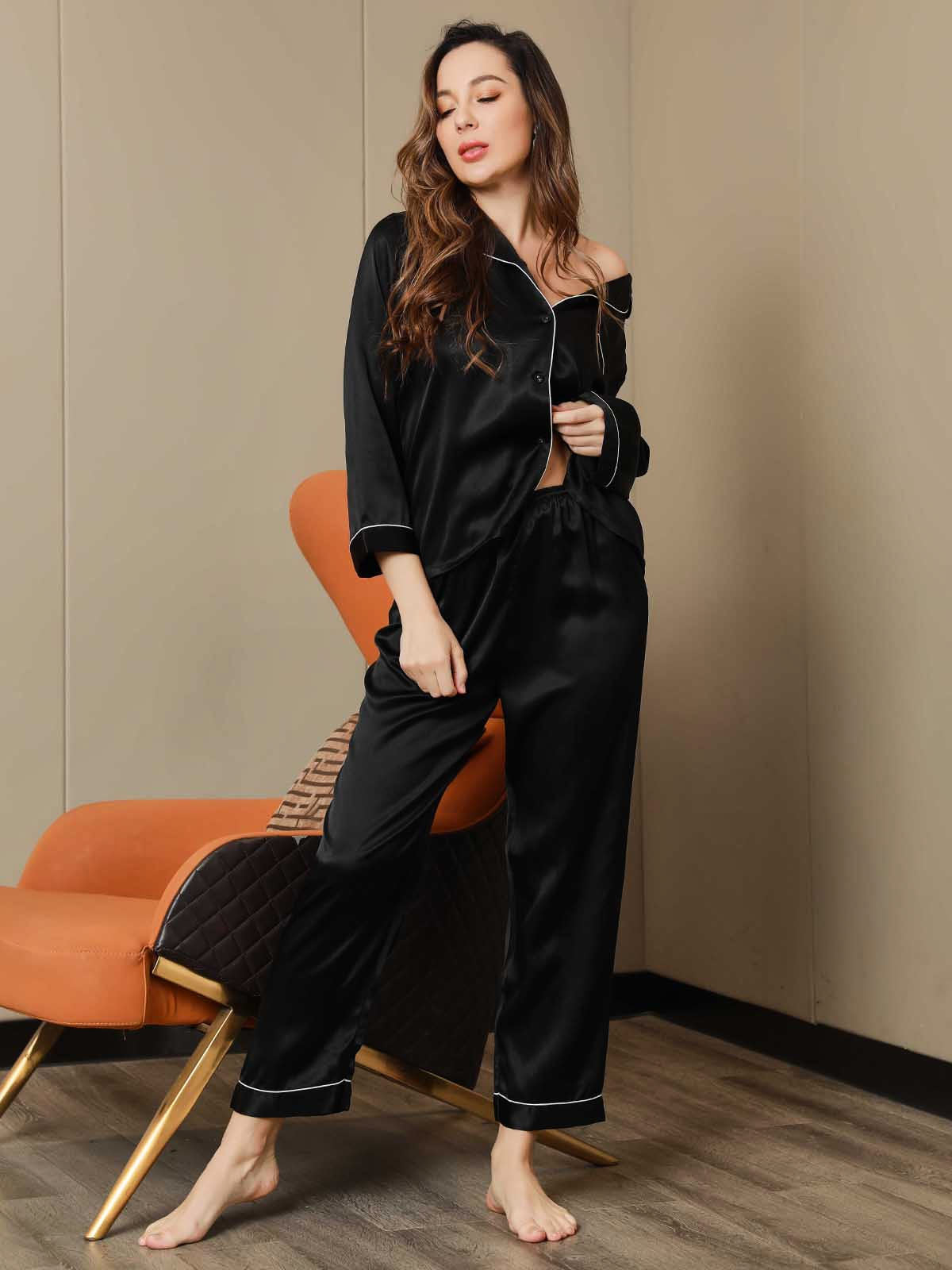 Women's Natural Silk Long Sleeve Pajama Set