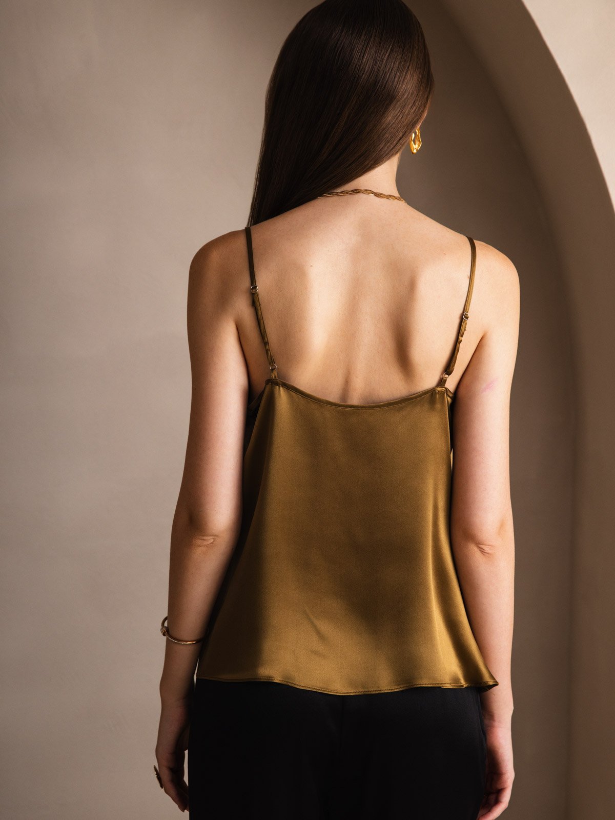 Silk Spaghetti Strap Cowl Neck Camisole Top