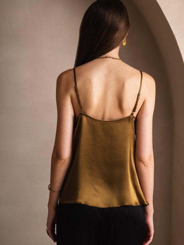Silk Spaghetti Strap Cowl Neck Camisole Top