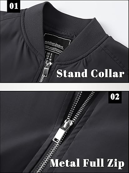Men's Lightweight Casual Pilot Windproof Zip-Up Jacket with Pockets