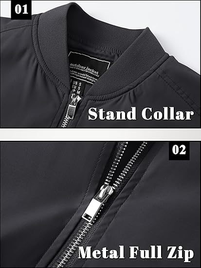 Men's Lightweight Casual Pilot Windproof Zip-Up Jacket with Pockets