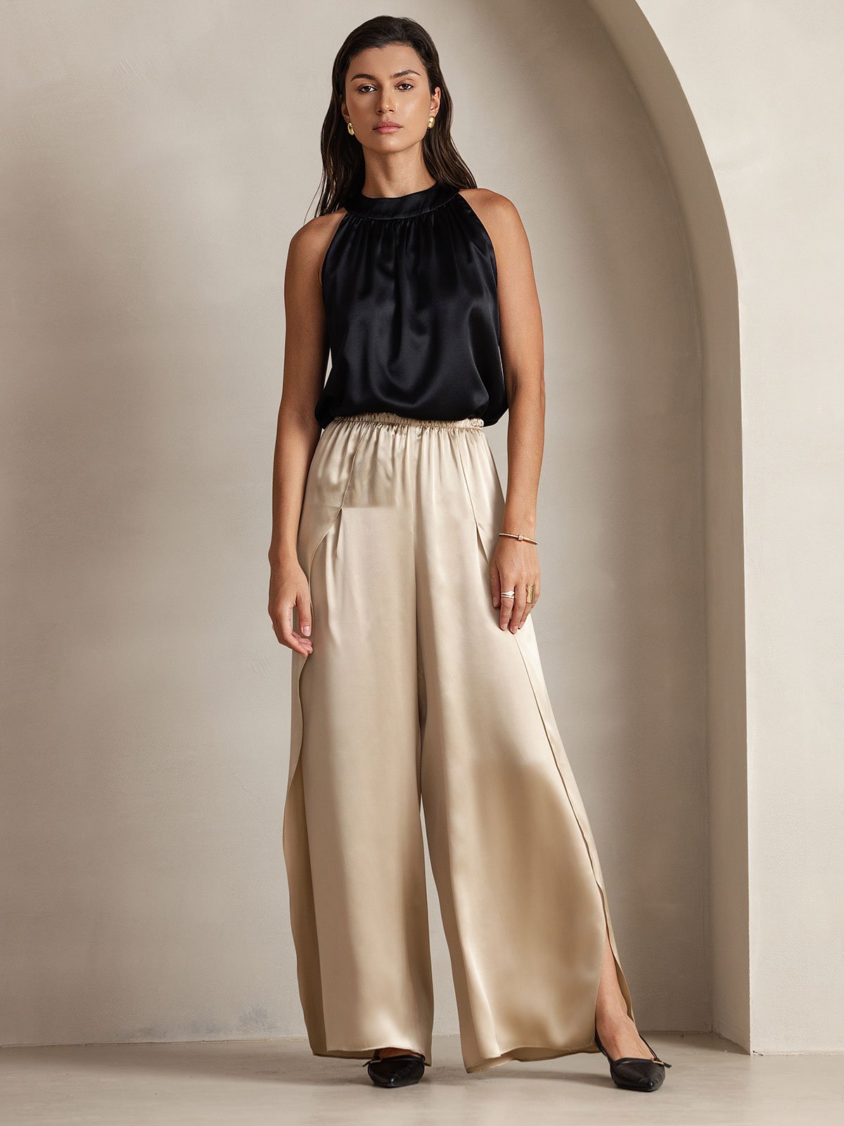 Silk Relaxed Sleeveless Halter Top