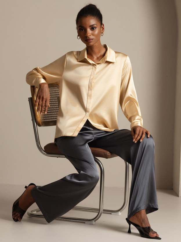 Silk Long Sleeve Lapel Collar Women's Shirt
