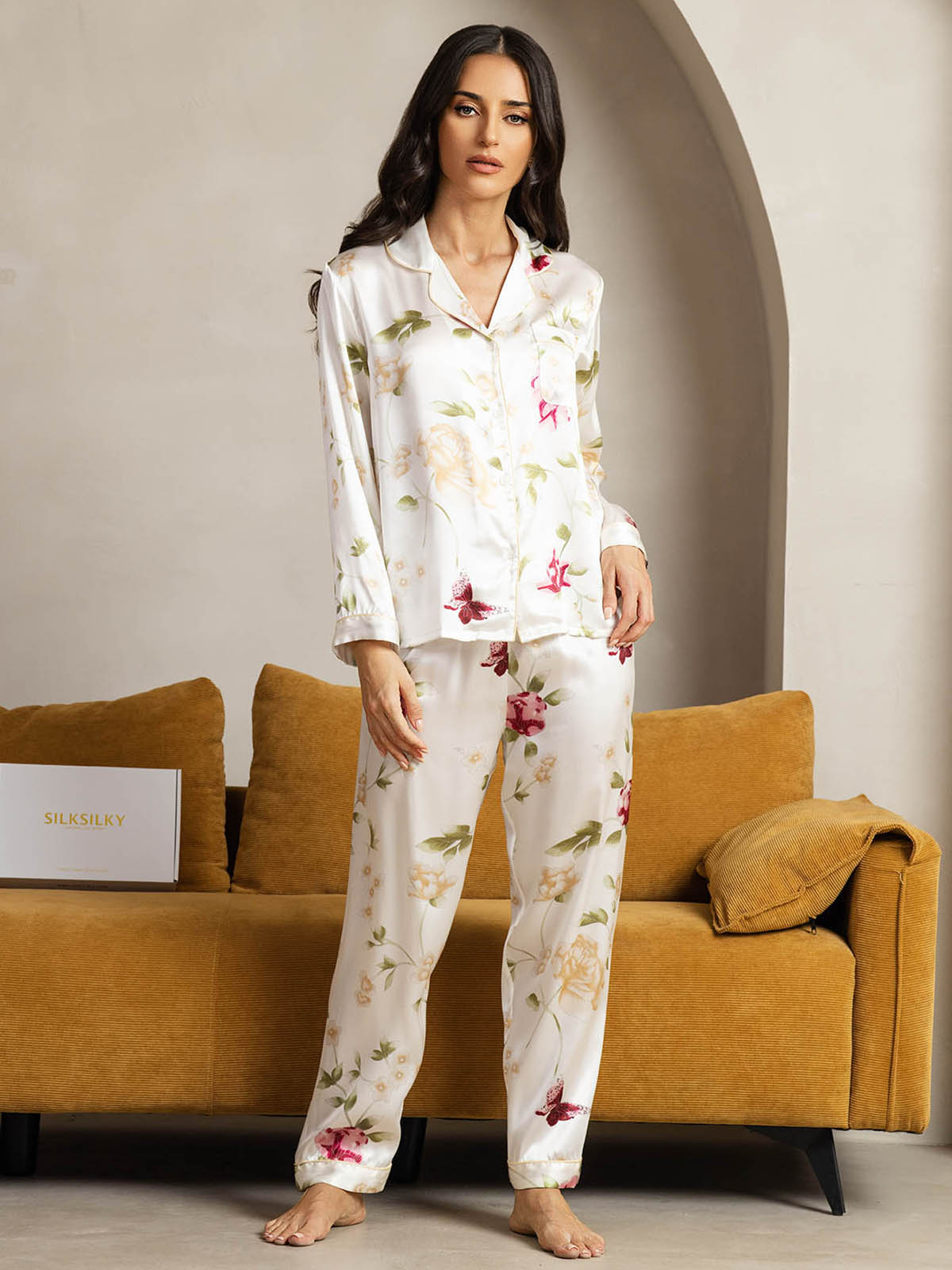 Women's Natural Silk Long Sleeve Pajama Set