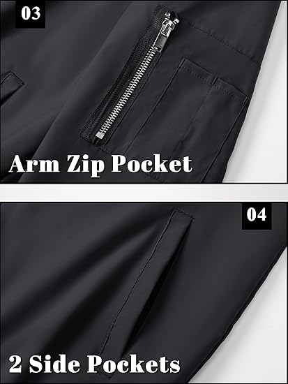 Men's Lightweight Casual Pilot Windproof Zip-Up Jacket with Pockets