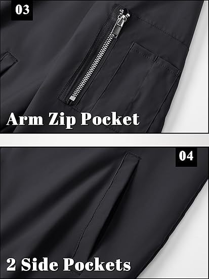 Men's Lightweight Casual Pilot Windproof Zip-Up Jacket with Pockets