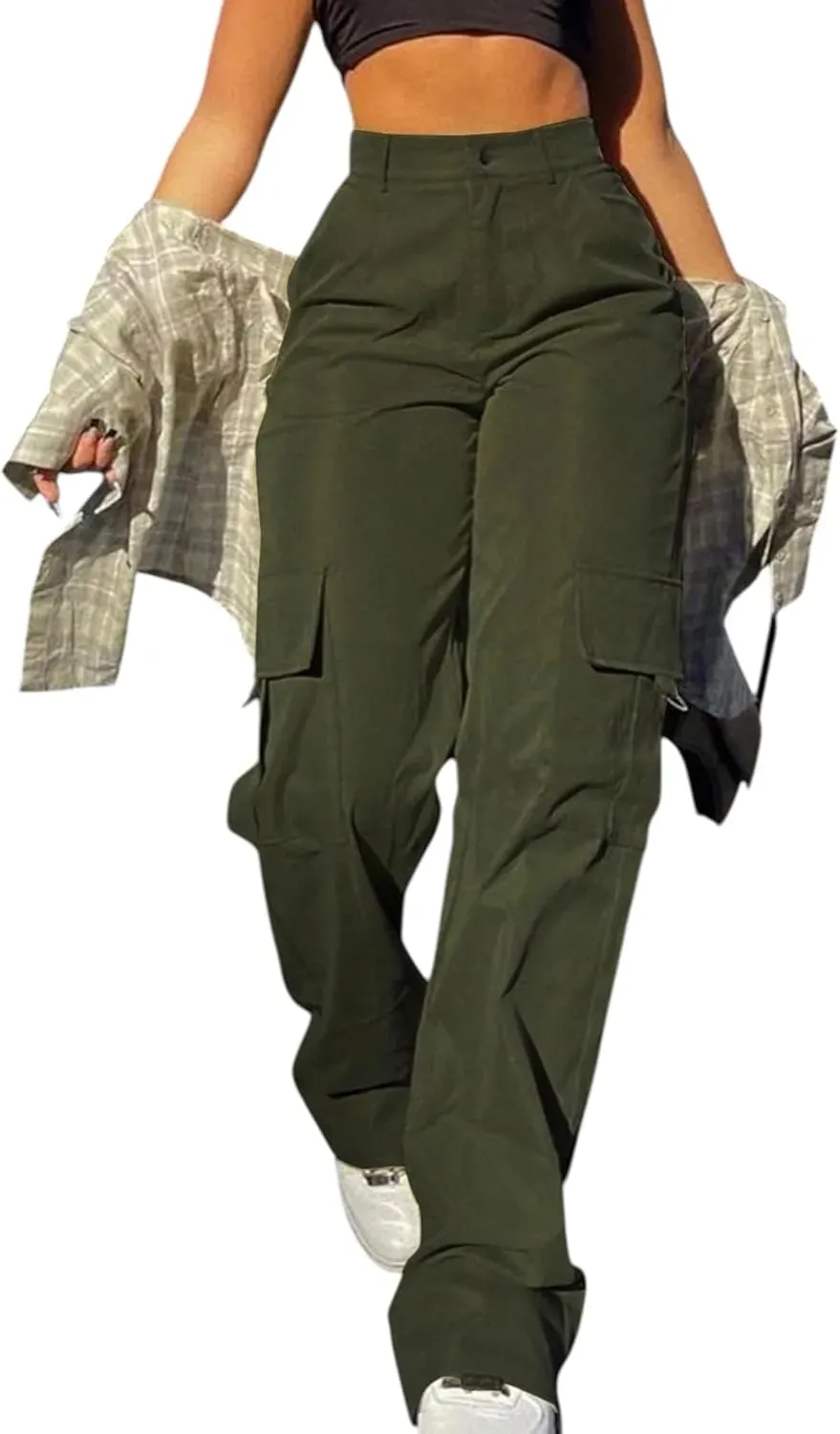Cargo Pants for Women High Waisted Casual Pants Work Pants Baggy Stretchy Wide Leg Y2K Streetwear with Pockets