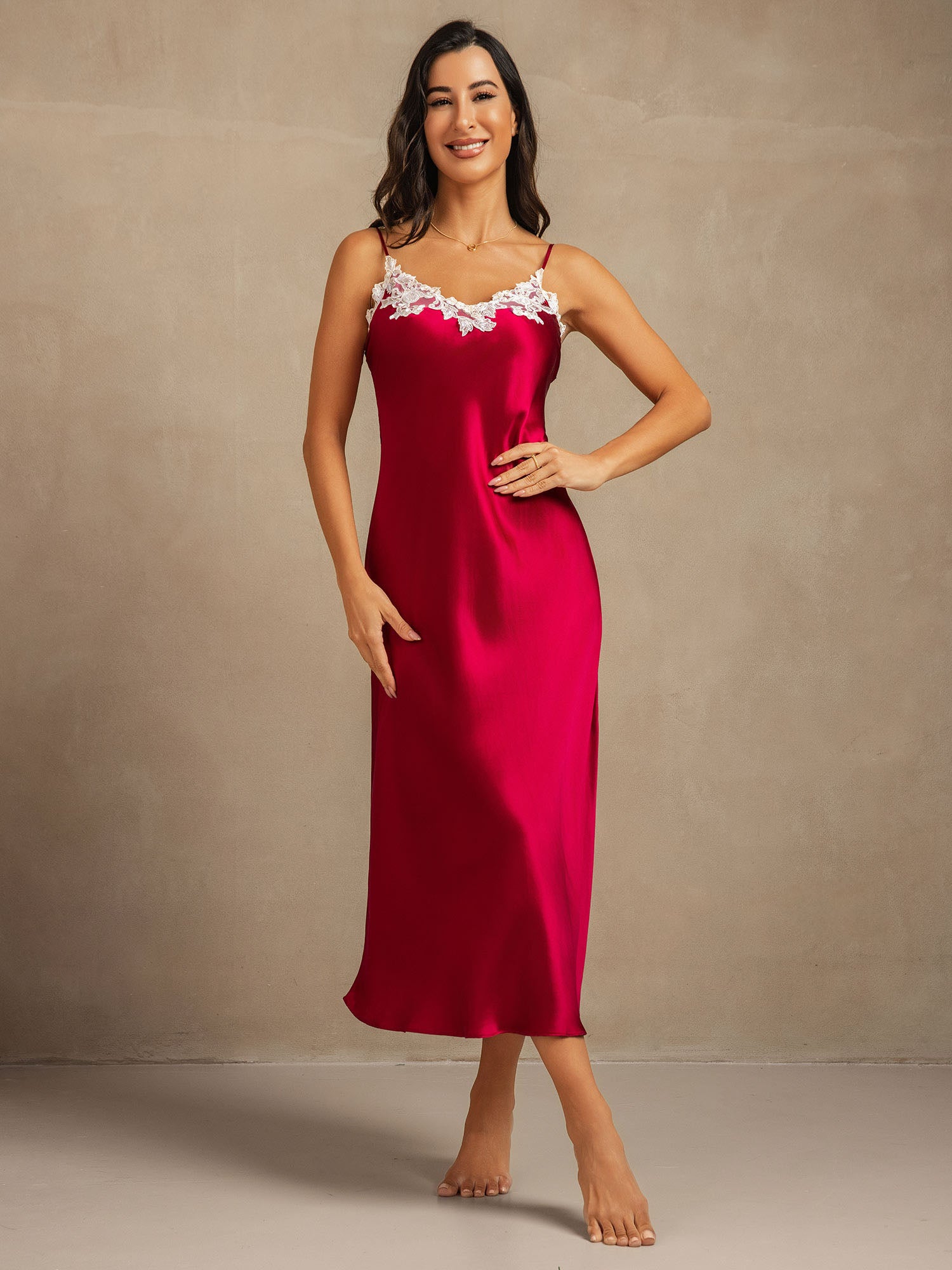 Pure Silk Maxi Lace V-Back Long Dress