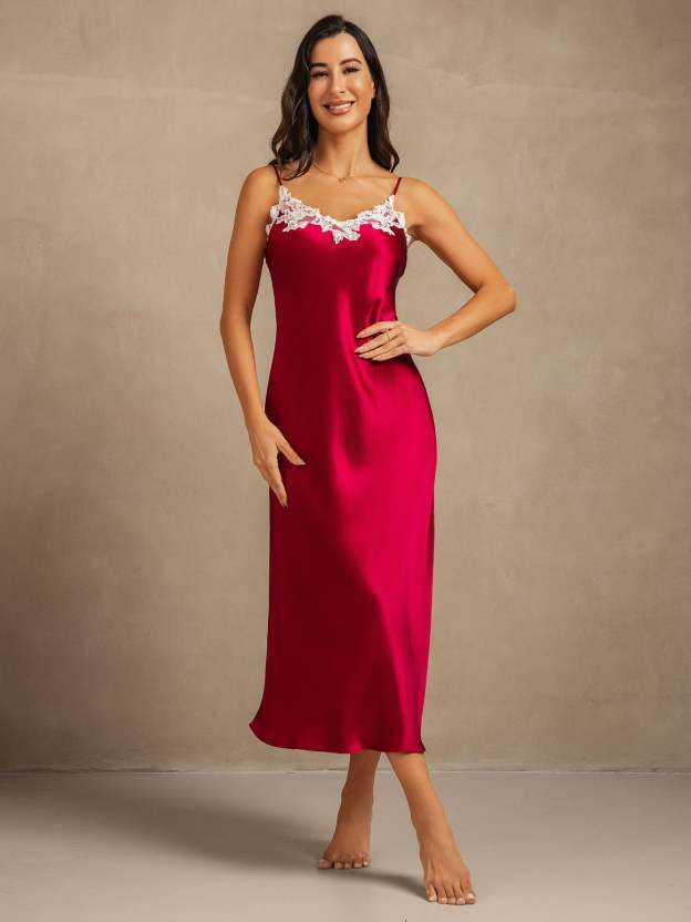 Pure Silk Maxi Lace V-Back Long Dress
