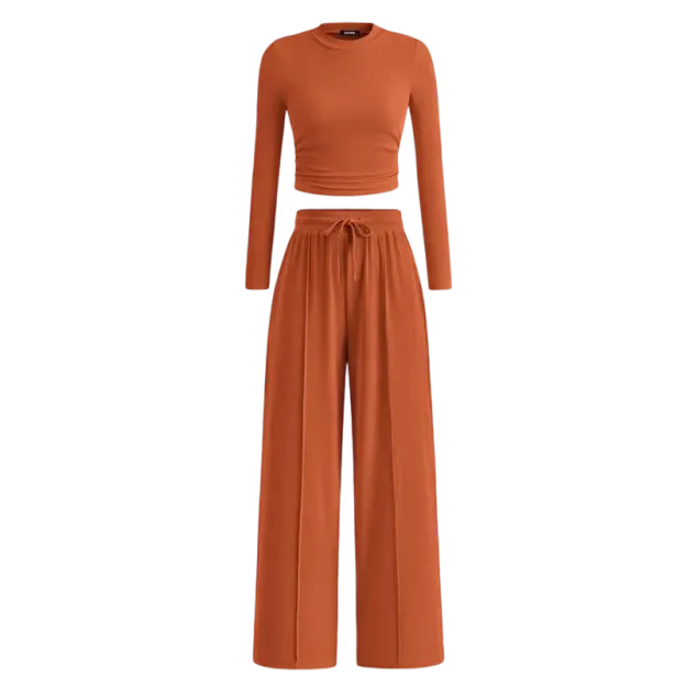 Women's Fall 2-Piece Set – Top & Wide-Leg Pants