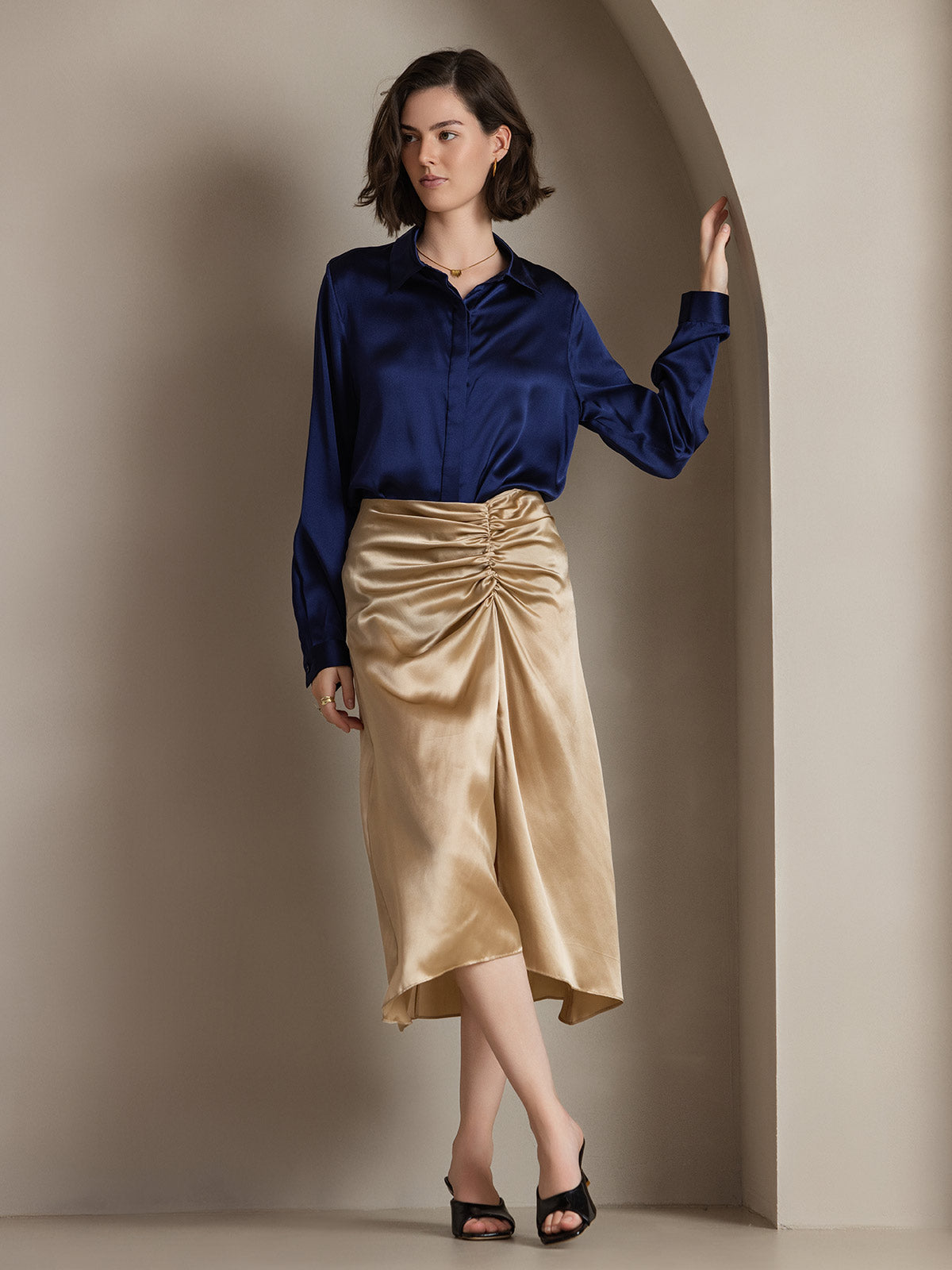 Silk Long Sleeve Lapel Collar Women's Shirt