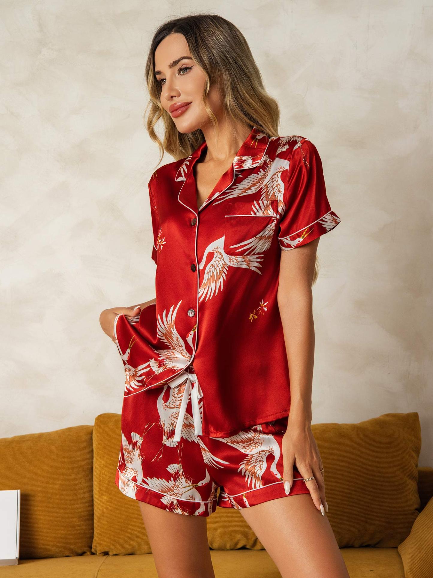 Pure Silk Animal Print Shorts Pajama Set