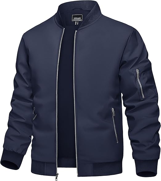 Men's Lightweight Casual Pilot Windproof Zip-Up Jacket with Pockets