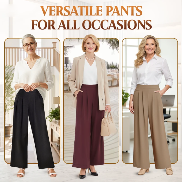 FlowyCharm - Drapey Soft Elegant High-Waisted Wide-Leg Pants