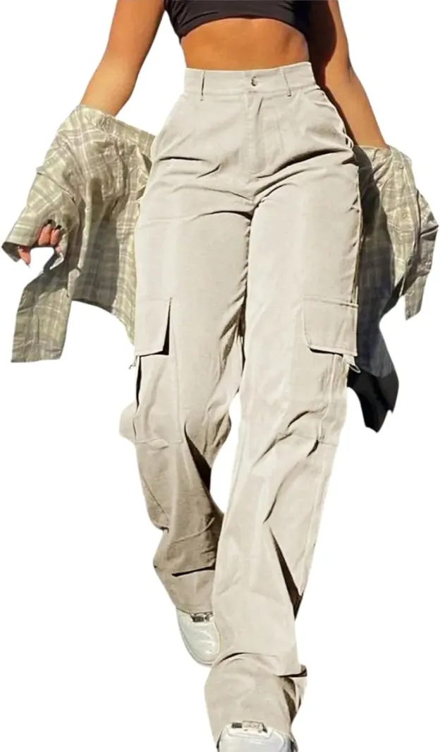 Cargo Pants for Women High Waisted Casual Pants Work Pants Baggy Stretchy Wide Leg Y2K Streetwear with Pockets