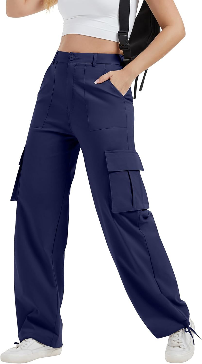 Women with Pockets High Waist Lightweight Stretchy Hiking Casual Streetwear Baggy Wide Leg Pants