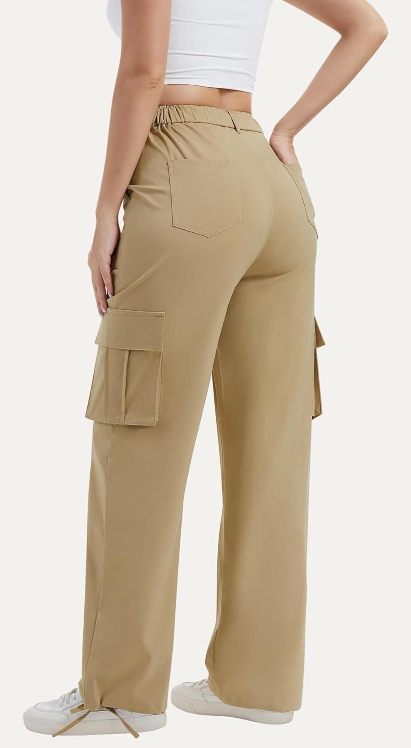 Women with Pockets High Waist Lightweight Stretchy Hiking Casual Streetwear Baggy Wide Leg Pants
