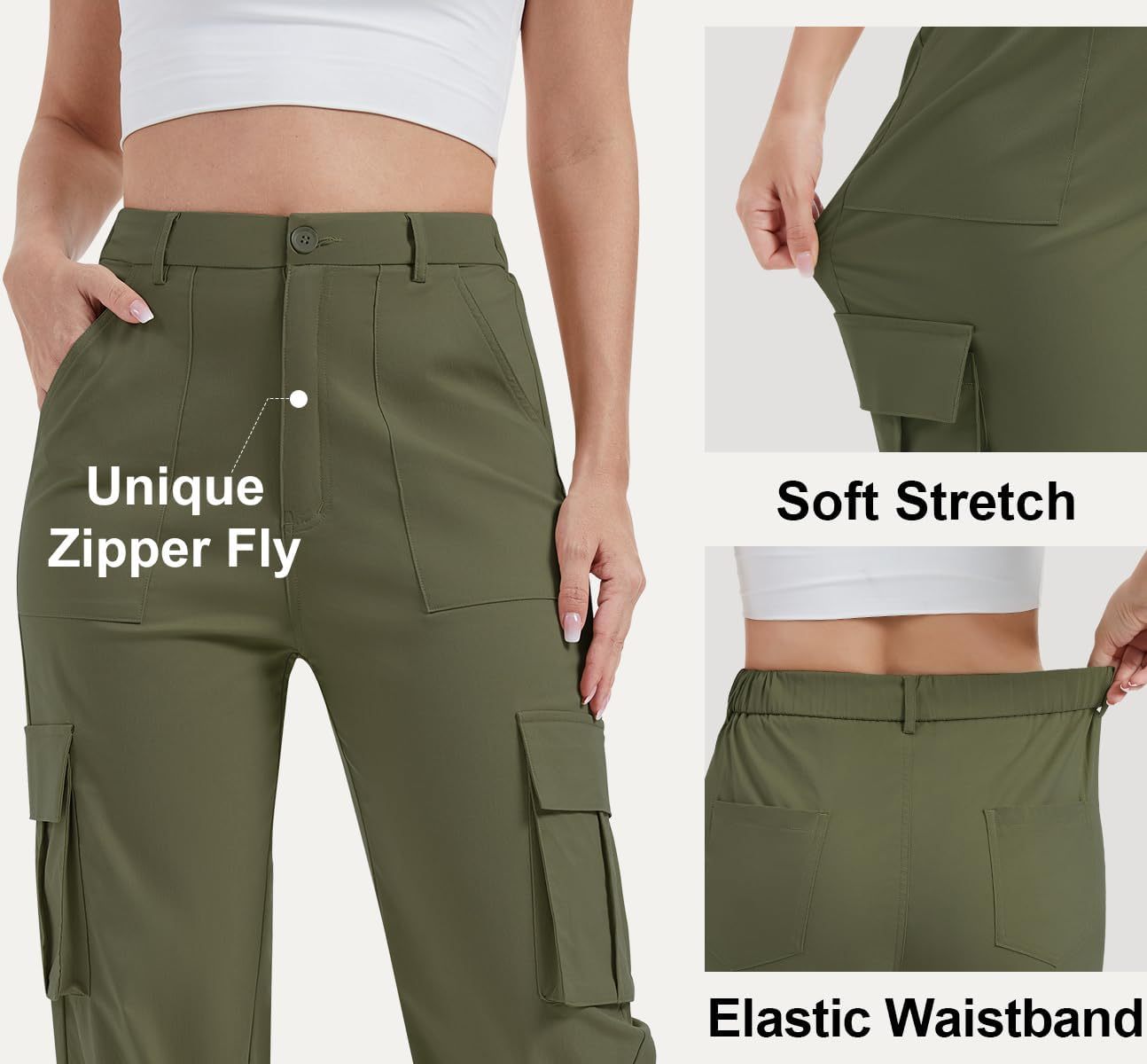 Women with Pockets High Waist Lightweight Stretchy Hiking Casual Streetwear Baggy Wide Leg Pants