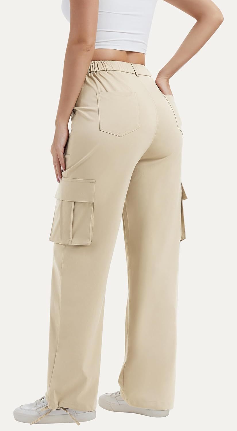 Women with Pockets High Waist Lightweight Stretchy Hiking Casual Streetwear Baggy Wide Leg Pants