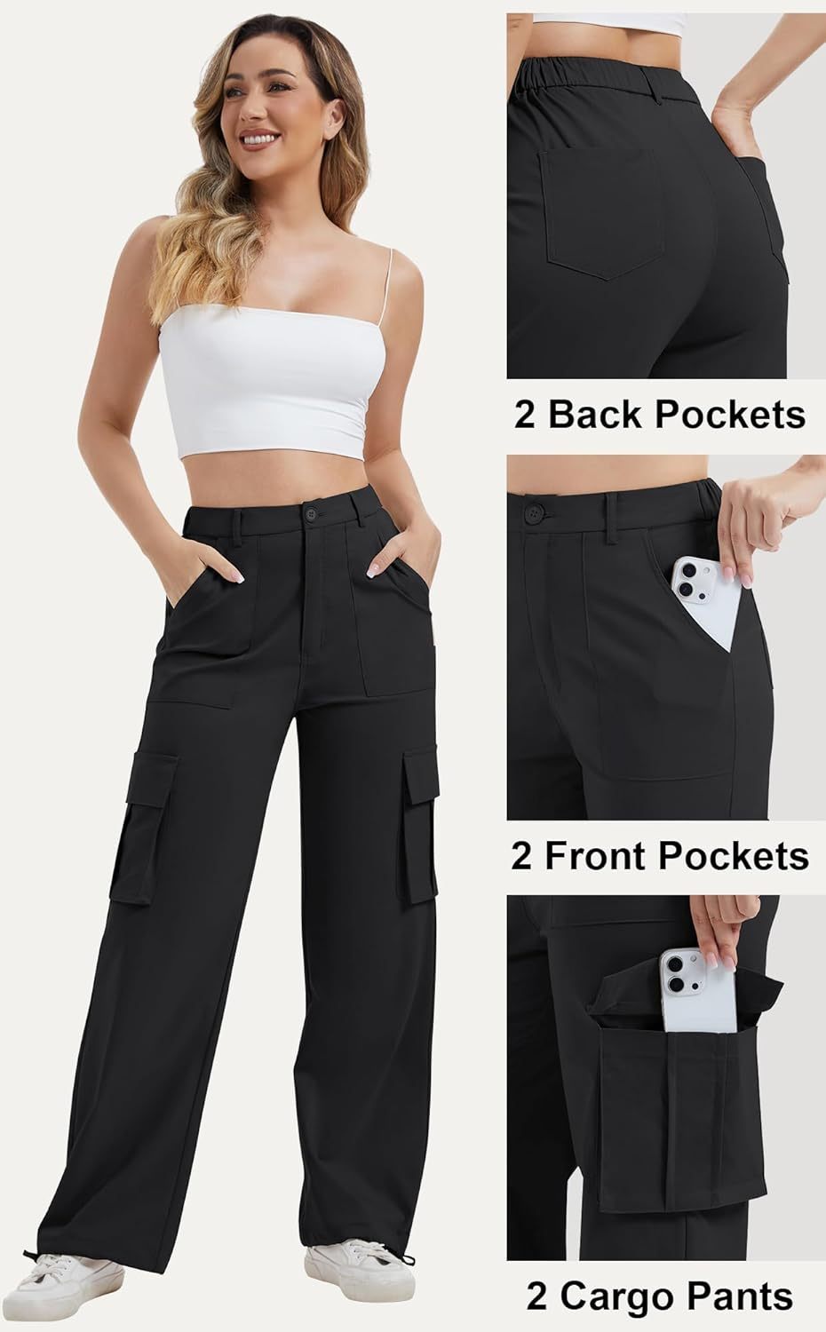 Women with Pockets High Waist Lightweight Stretchy Hiking Casual Streetwear Baggy Wide Leg Pants