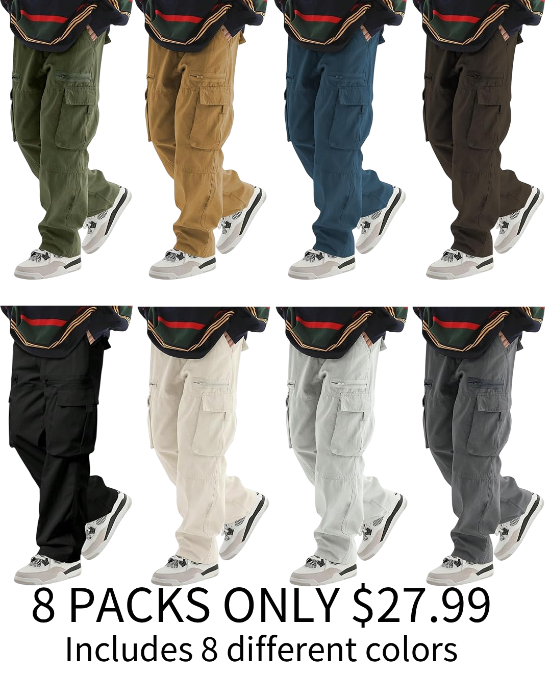 Men's versatile loose stretch straight-leg casual cargo pants, Y2K style, drawstring and multiple pocket design.