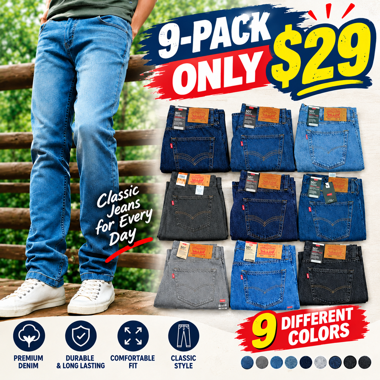🔥 Clearance Sale — Limited Stock! 🔥Men's Classic-fit straight-leg jeans
