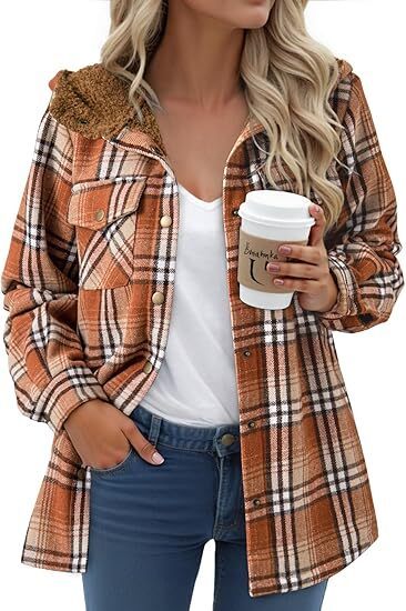 Women's Plaid/Houndstooth Print Button Front Hooded Coat, Casual Long Sleeve Pocket Coat