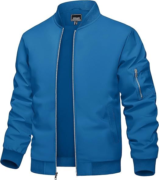 Men's Lightweight Casual Pilot Windproof Zip-Up Jacket with Pockets
