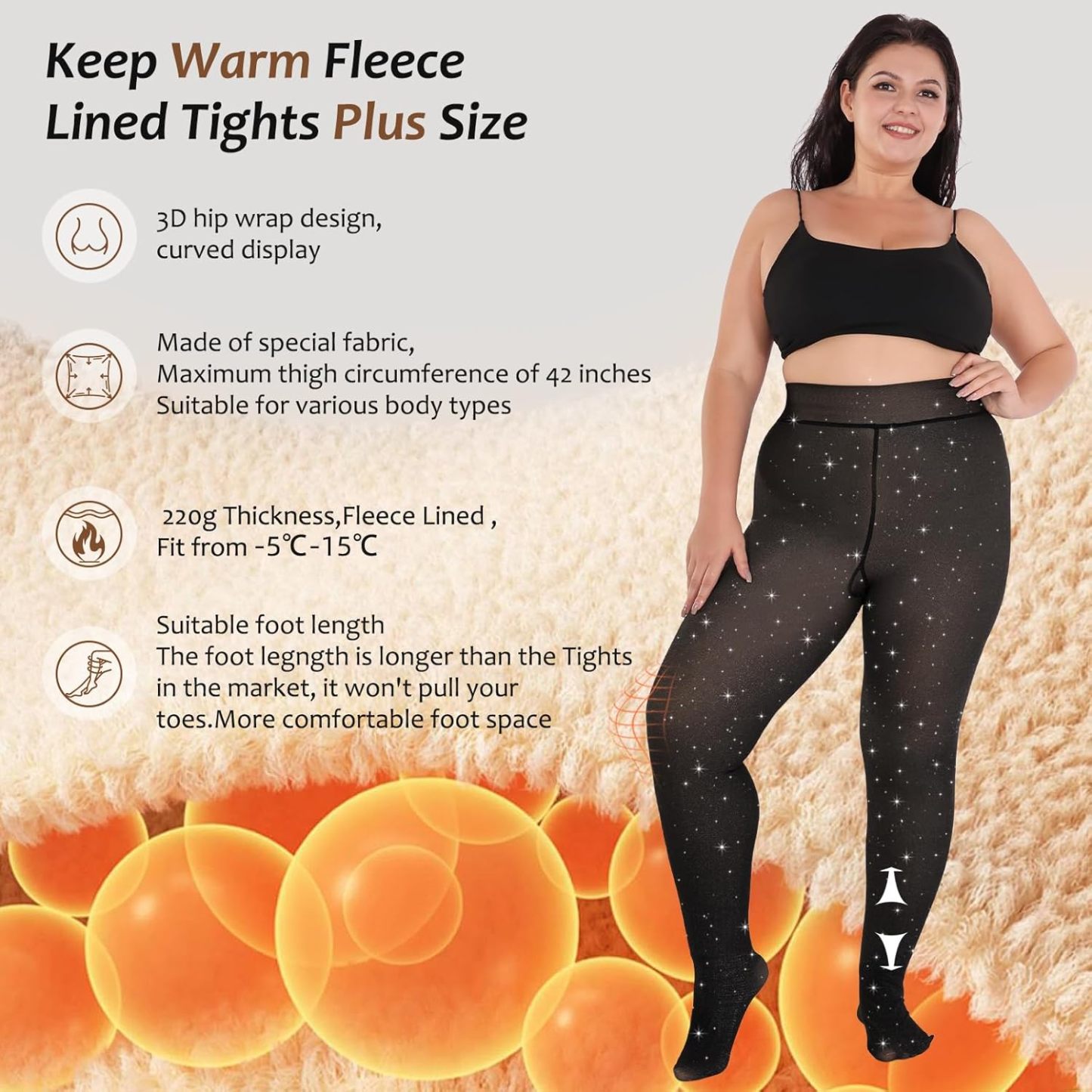 Plus Size Fleece Lined Tights Women,Warm Pantyhose Leggings Women,Fake Translucent Thermal Skin Colored Tights Winter.