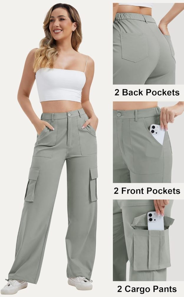 Women with Pockets High Waist Lightweight Stretchy Hiking Casual Streetwear Baggy Wide Leg Pants