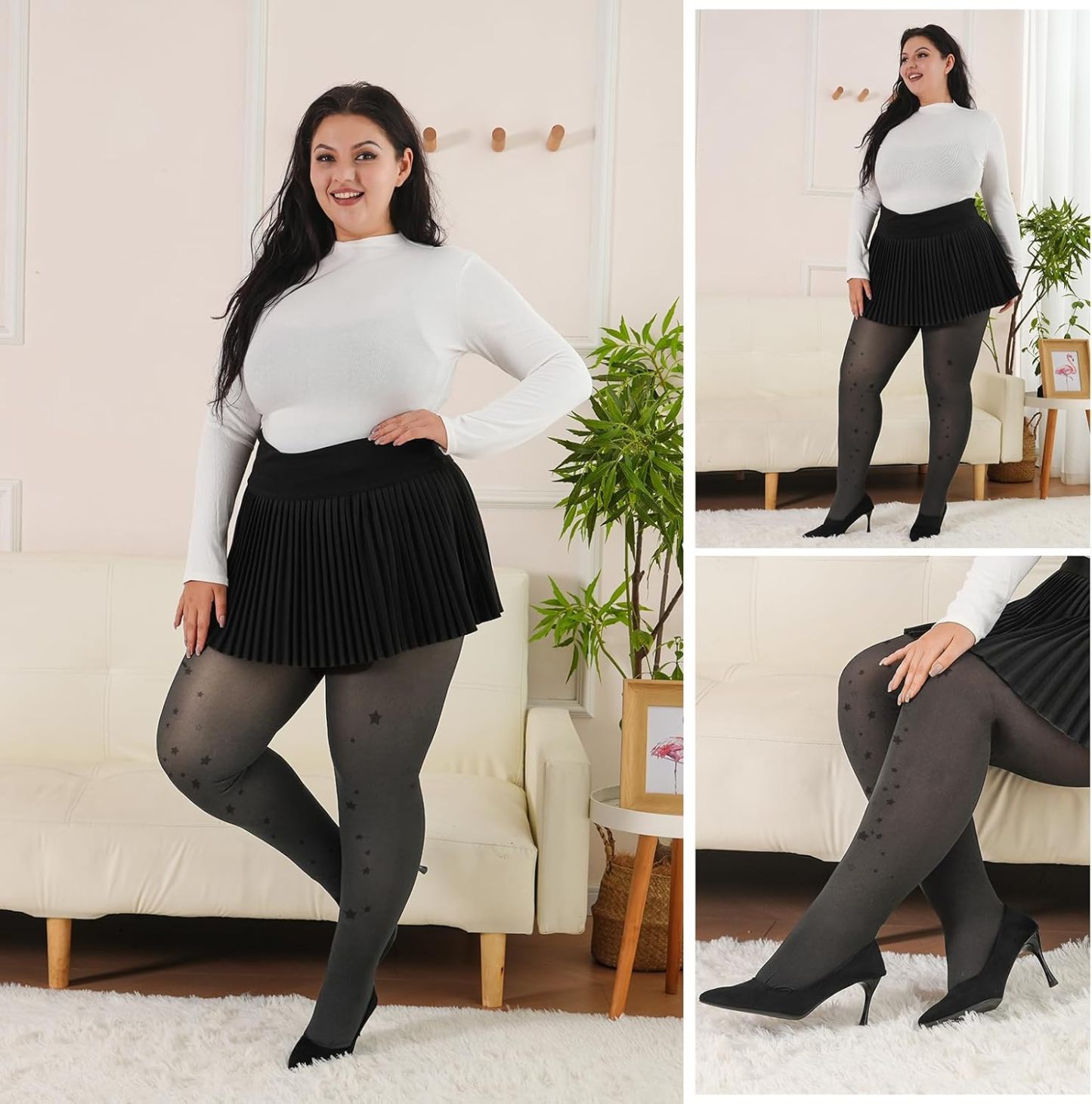 Plus Size Fleece Lined Tights Women,Warm Pantyhose Leggings Women,Fake Translucent Thermal Skin Colored Tights Winter.