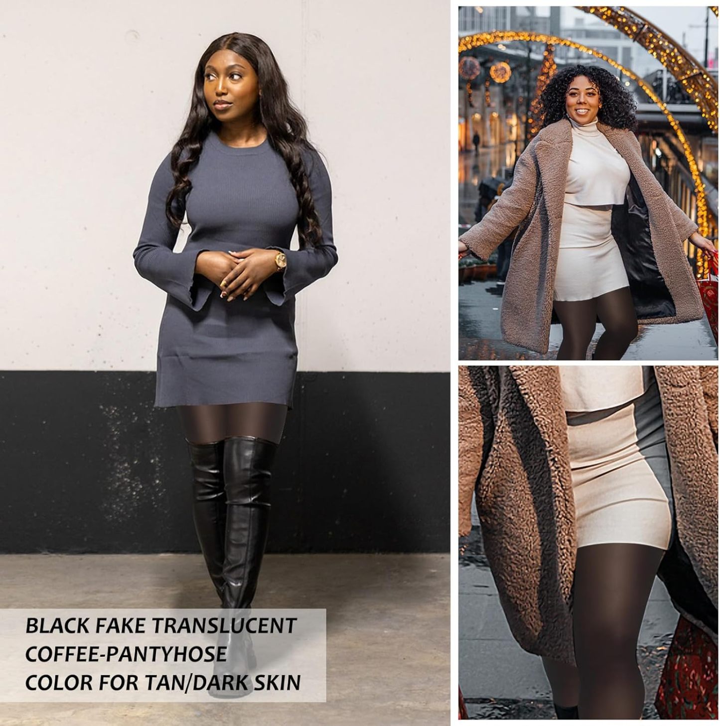 Plus Size Fleece Lined Tights Women,Warm Pantyhose Leggings Women,Fake Translucent Thermal Skin Colored Tights Winter.