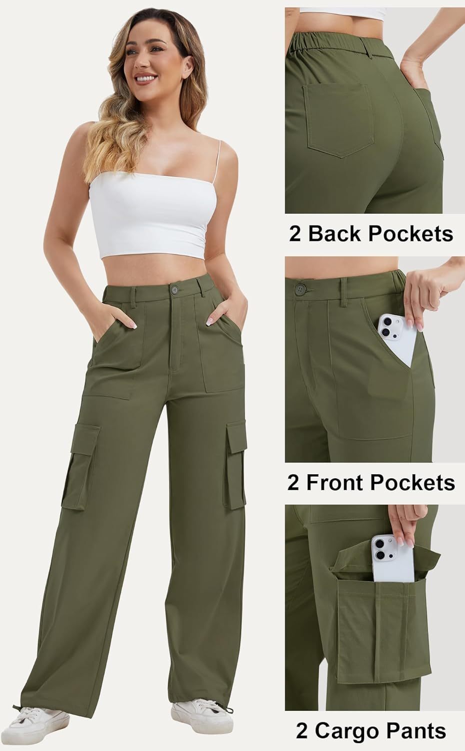 Women with Pockets High Waist Lightweight Stretchy Hiking Casual Streetwear Baggy Wide Leg Pants