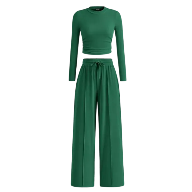 Women's Fall 2-Piece Set – Top & Wide-Leg Pants