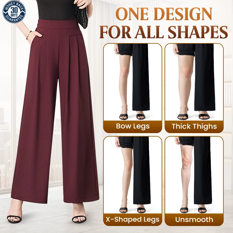 FlowyCharm - Drapey Soft Elegant High-Waisted Wide-Leg Pants