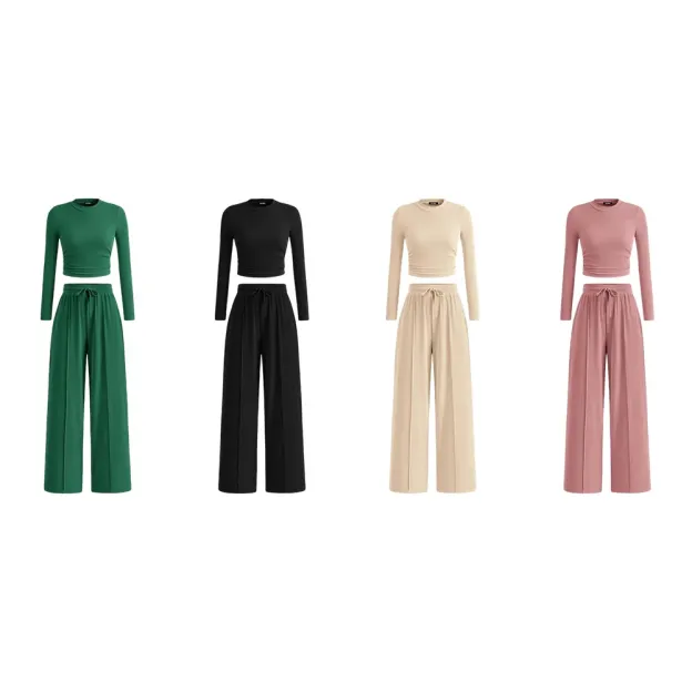 Women's Fall 2-Piece Set – Top & Wide-Leg Pants