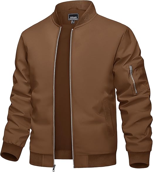 Men's Lightweight Casual Pilot Windproof Zip-Up Jacket with Pockets