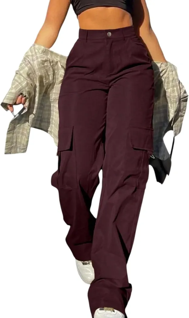 Cargo Pants for Women High Waisted Casual Pants Work Pants Baggy Stretchy Wide Leg Y2K Streetwear with Pockets