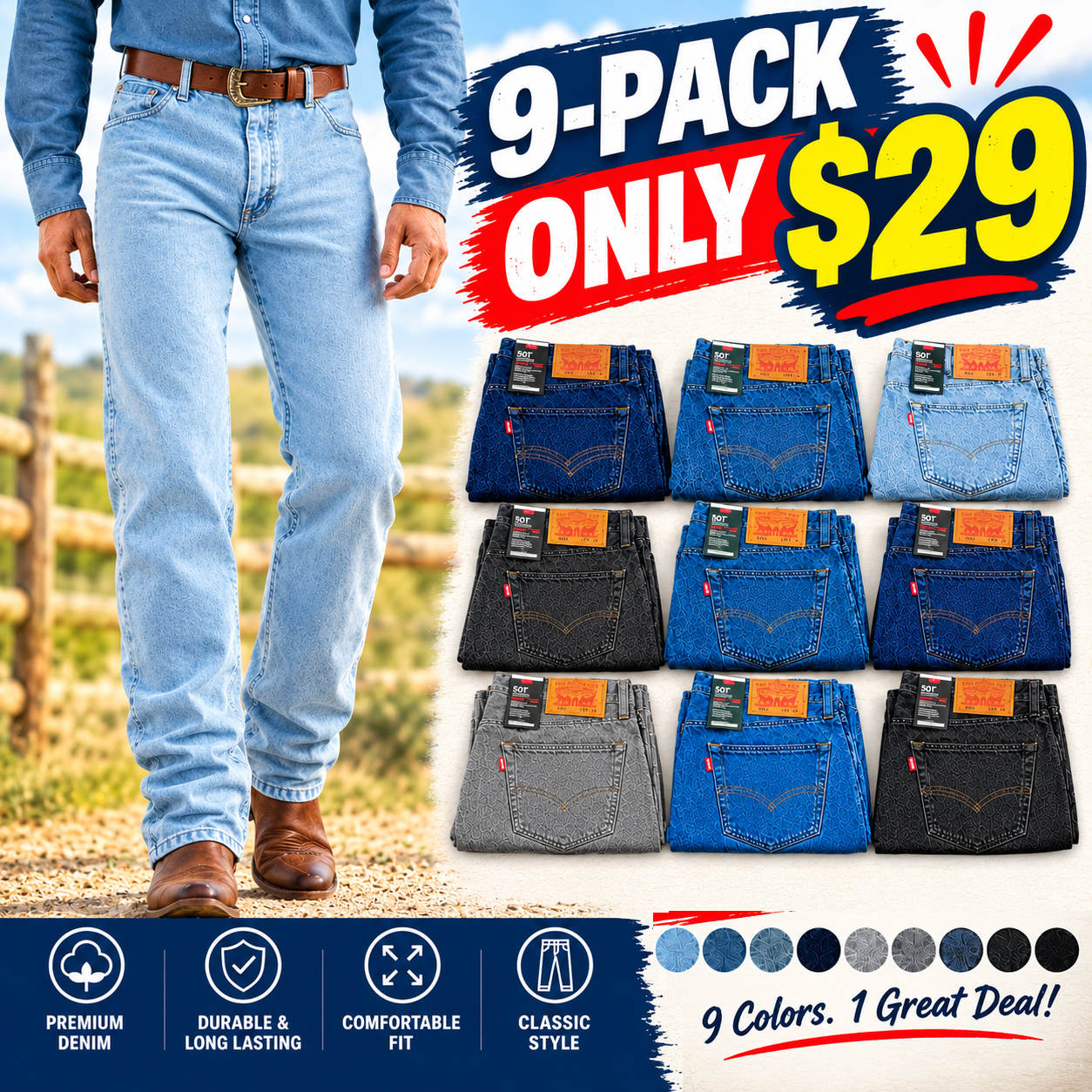 🔥 Clearance Sale — Limited Stock! 🔥Men's Classic-Fit Straight-Leg Jeans