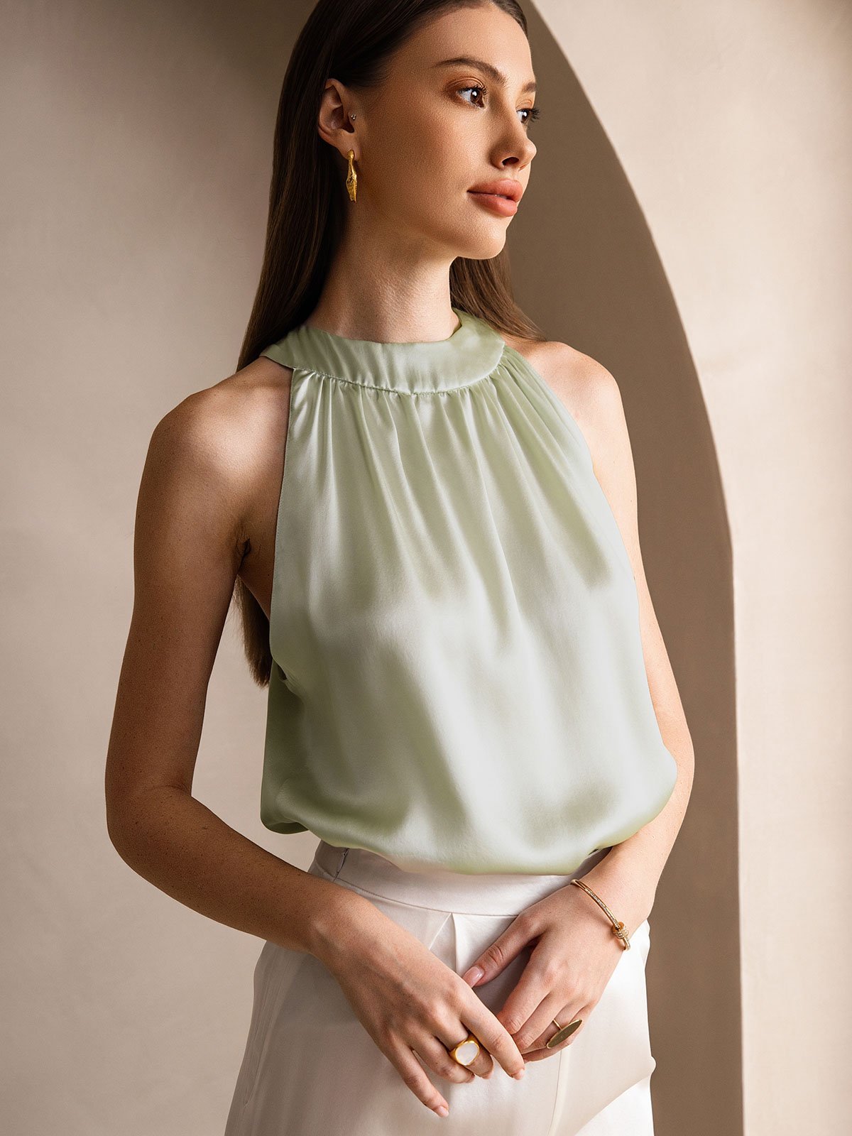 Silk Relaxed Sleeveless Halter Top