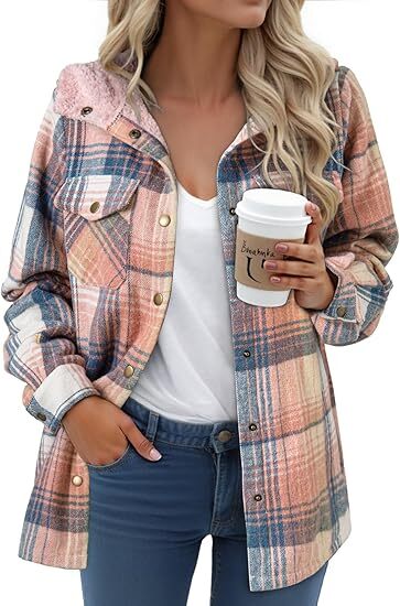 Women's Plaid/Houndstooth Print Button Front Hooded Coat, Casual Long Sleeve Pocket Coat